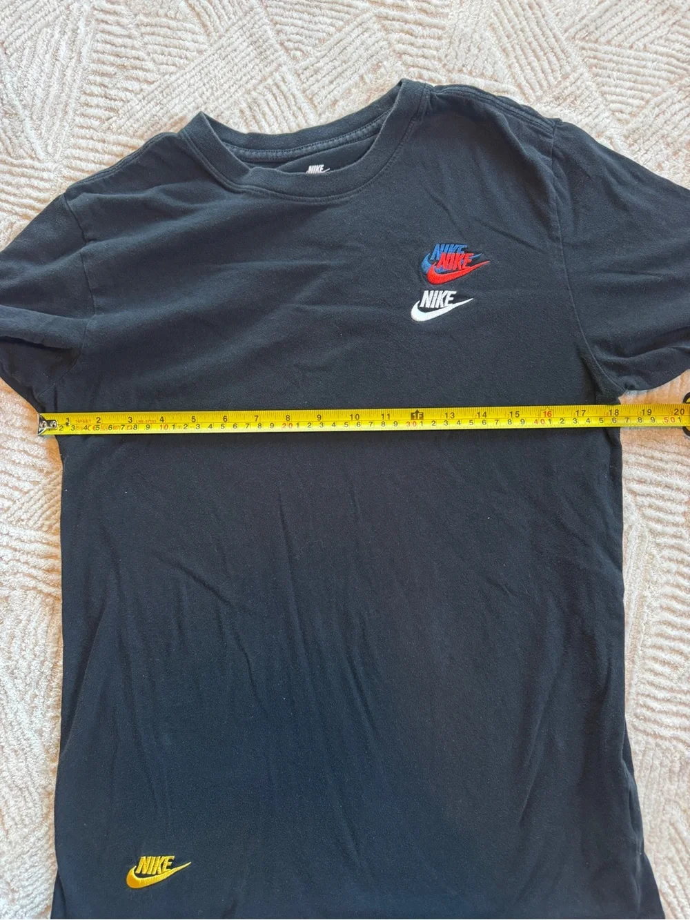 Nike Black Multi-Logo Embroidered Swoosh Tee Shirt Small S